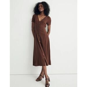 Madewell Leedra Button-Front Midi Dress Soft Mahogany Size 4 Cottagecore NK412‎